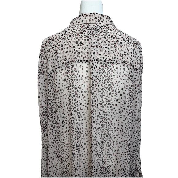 Torrid Women's Tunic Blouse Sz 4 Tan W/ Pink Black Print Flowy Semi Sheer Beach - Picture 8 of 16